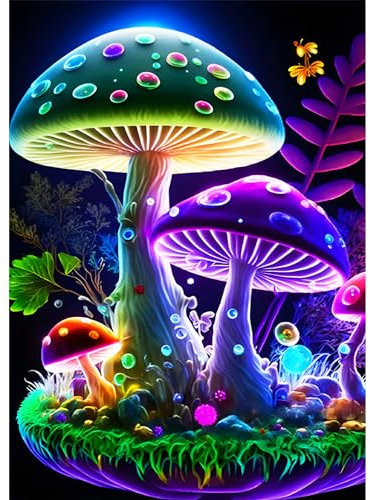 EOBROMD 5D Diamant Painting Bilder für Erwachsene Bunte Pilze, Diamond Painting Fantasie, DIY Diamant Malerei Set für Wanddekoration 30x40 cm