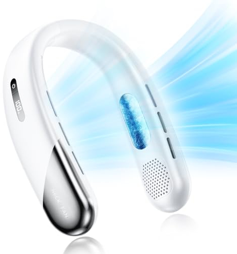 LTLIUU Ventilador de cuello portátil, sin hojas, con pantalla LED, 4000 mAh, 10 W, Fast Rechargeable - Wearable 3 velocidades, regalo de cumpleaños para hombres, mujeres, viajes al aire libre, color