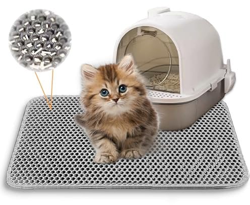 Cloison Katzenklo Matte - 60x90 CM Katzenmatte Doppelte Schichte Non-Slip Wasserdichte mit Klettverschluss - Bienenwabe Matte Katzentoilette - Grau