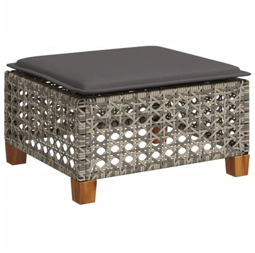 vidaXL Gartenhocker mit Kissen Grau 63,5x56x32 cm Poly Rattan