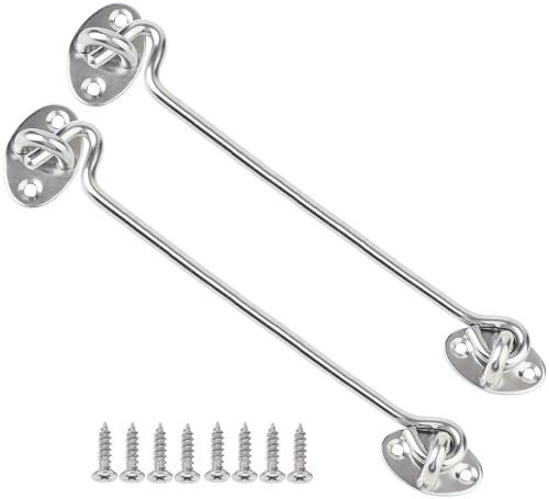 Litensh 2PCS Sturmhaken Edelstahl, Kabinenhaken und Ösenriegel, Schrankriegel, Scheunentürhakenschloss, Tortürhaken und Ösenriegel, Tuerhaken Riegel Tuerriegel Kabinenhaken (10 Inch)