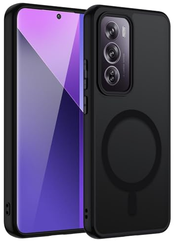 TUUTPU Cover Magnetica per Oppo Reno 12 Pro 5G, Custodia Traslucida Opaca Posteriore Hard PC con Bumper Silicone TPU Ultra Sottile Antiurto Protettiva Caso, Nero