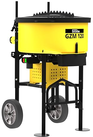 Güde Zwangsmischer GZM 120 (230 V, 2000 W, 72 cm Trommel-Ø, 120 Liter Trommelvolumen, Mischwerkumdrehung 32 U/min., Sackaufreißer am Schutzgitter, klappbare Eimer-Vorrichtung, Motorschutzabdeckung)