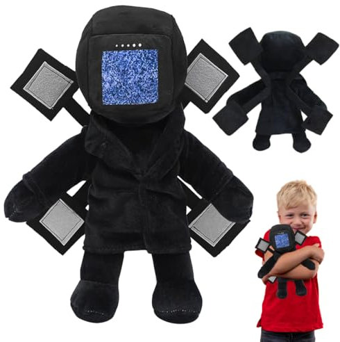 Zaloife Toilet Titan TV Man Plüschtier, Schwarz, 20cm, 3-6 Jahre, Unisex, Fernsehshow, Plüsch, Lebensecht, Vakuumverpackt