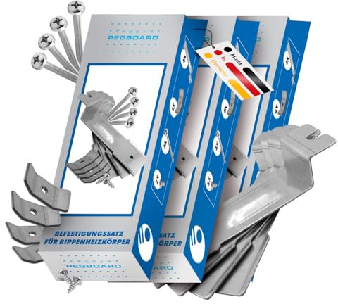 Pegboard - 3 x Set Halterung für Heizkörperverkleidung aus 2 mm Stahlblech verzinkt für Rippenheizkörper und Röhrenheizkörper, Befestigungssatz mit 4,5 cm Breite zum Einhängen - Made in Germany