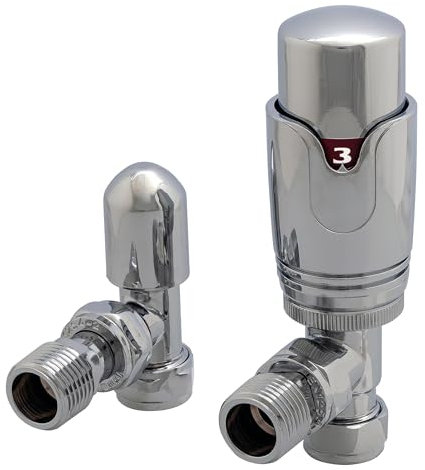 Team Controls Angled Thermostatic Radiator Valve TRV & Lockshield 15mm x 1/2'' Chrome Pack
