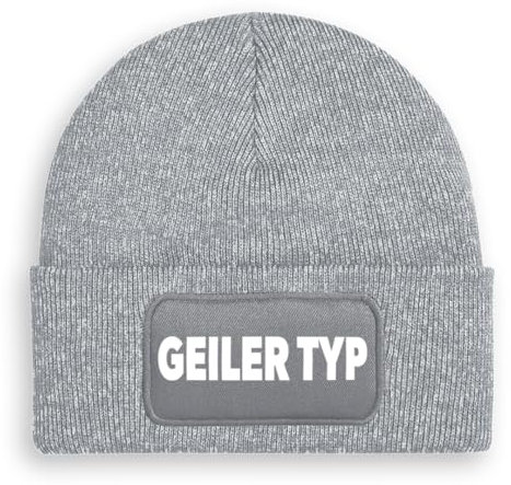 Prozente Momente Geiler Typ - Beanie | Strickmütze | Wollmütze | Beanie mit Druck | lustige Sprüche | Apres-Ski | Winter | Grau meliert