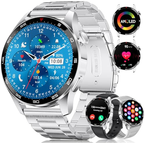 LIGE Smart Watch for Men 1.43'' AMOLED with 3 Straps and Answer/Make Call,Fitness Watch 100+ Sports Modes,Heart Rate Sleep Monitor Smartwatch for Android iOS Phones