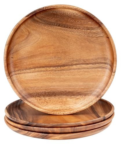 levandeo 4er Set Runde Teller Akazie Ø30cm Holzteller Snackteller Akazienholz Dekoteller Handgefertigt Deko Unikat Tischdeko Ablage