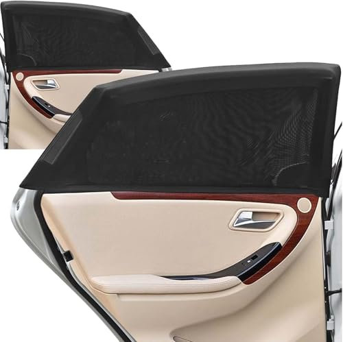 Partsdealers Parasol universal de malla para automóvil, protector UV para niños y bebés, parasol para ventana trasera (paquete de 2), transpirable, fácil ajuste, ventanas enrollables, color negro