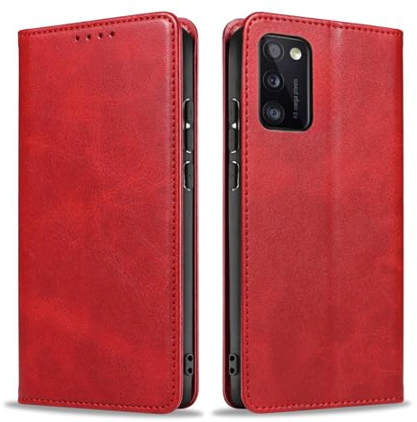 LBH Handyhülle Smartphone-Hülle für Samsung Galaxy A41 Klapphülle Magnetverschluss Kartenfächer Geldfach Standfunktion Case Etui Rundumschutz Schutzhülle Rot