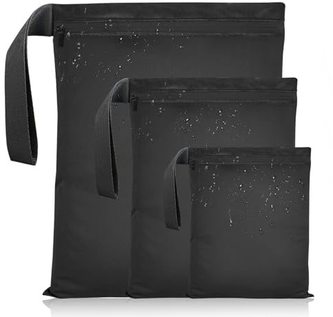 CAIXIANGYU 3 StüCk Nasstasche, Schwarz Wetbag Schwimmsachen, wasserdichte Reise Nassbeutel mit ReißVerschluss, Wet Bag Schwimmen, für SchmutzwäSche, Strandtuch, BadeanzüGe (Schwarz)