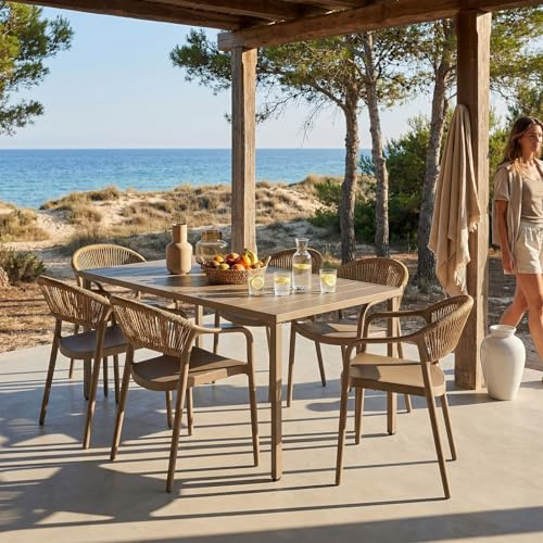 IDIMEX Gartenmöbel Set Narciso mit Tisch und 6 Stühlen, Champagner - Moderne Outdoor Sitzgruppe für 6 Personen, wetterfest & UV-beständig für Terrasse und Garten