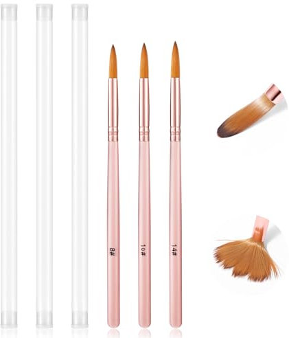 3 Pcs Acrylic Nail Brush Size 8/10/14 Nail Brush Set for Nail Extension Acrylic Nail Art Design Women for 3D Carving Detailing Design Nail Extension Manicure Tool Powder Brushes