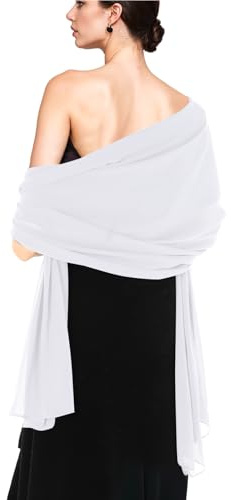 CIATBYYJ Chiffon Schal Stola, Sommer Chiffon Schal Damen, Formelle Elegante Schultertuch, Festlich Damen Halstuch für Abendkleider Brautkleider Sommer Hochzeit(Weiß)