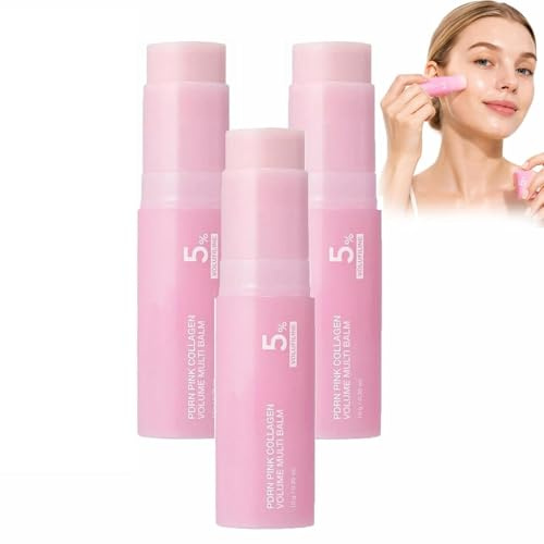 Gloura Stick, Gloura PDRNS Pink Collagen Volume Multi Balm, Collagen Wrinkle Stick for Face, Lips and Neck, Leaves Skin Soft (3pcs)