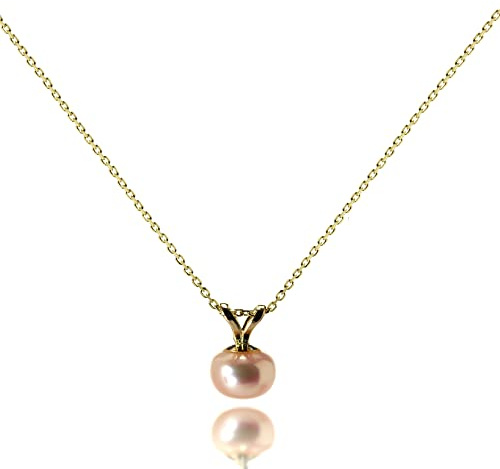 Collier en Or Jaune 9 Carats et Pendentif Perle de Culture Rose 6mm - 51cm