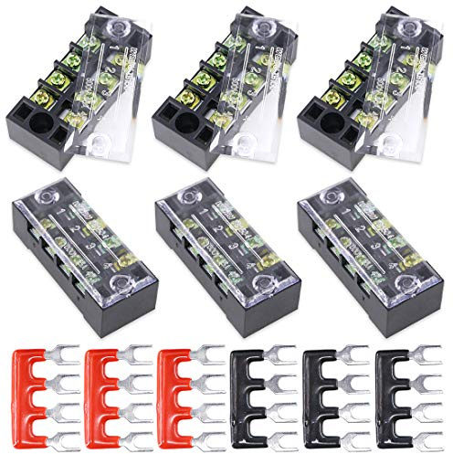 Hilitchi 12pcs 600V 15A 4 Position Double Row Screw Terminal Strip and 400V 10A 12 Postions Red/Black Pre Insulated Terminal Barrier Strip