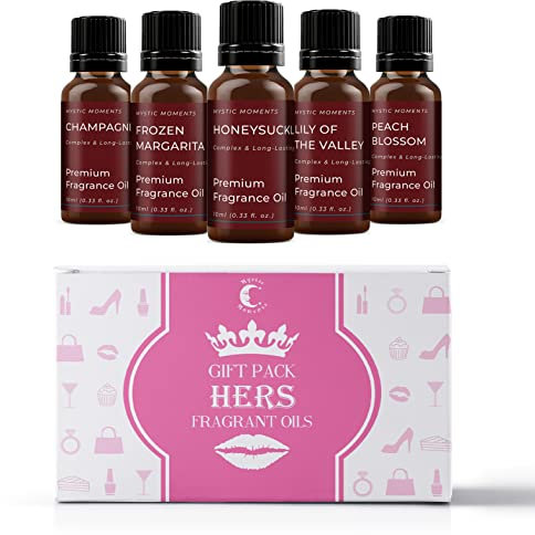 Mystic Moments | Hers Fragrance Oil Gift Starter Pack 5x10ml | Champagne, Frozen Margarita, Honeysuckle, Lily of The Valley, Peach Blossom | Perfect as a Gift