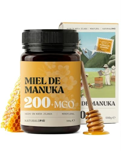 NaturalePiù Miele di Manuka 200+ MGO 500g. Dalla Nuova Zelanda. Certificato in Laboratorio. Miele Balsamico Puro. Mono Floreale, Ideale per la Cura delle Ferite. Tè, Cereali e Prodotti da Forno.