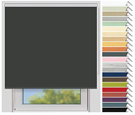 EFIXS Thermorollo Medium - Rollos nach Maß - 25 mm Rollowelle - Stoffbreite bis 220 cm, Höhe bis 240 cm - Hier: bis 140 cm x 240 cm (BxH) - dunkelgrau (061) - mit & ohne Bohren