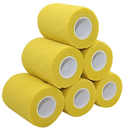 COMOmed Tissus non tissés pansement bandage pansements adhésifs Bandage animal,Bandage auto-adhésif élastique 7.5 cm X4.5m Jaune 6 rouleaux