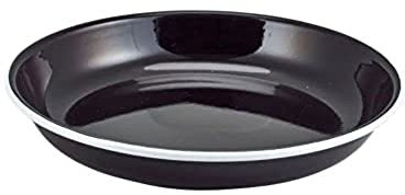 Genware 45624BK Enamel Rice/Pasta Plate, 24 cm, Black with White Rim