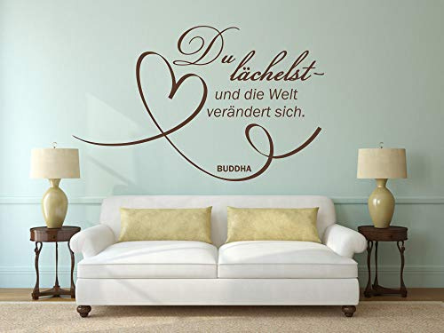 timalo® Wandtattoo Zitat von Buddha – „Du lächelst und die Welt verändert sich“ | 75012-gold-130x80cm