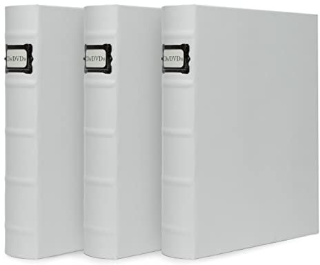 DVD Binder by Bellagio-Italia, Full White Faux-Leather - DVD Storage for Home or Office - DVD Storage Binder Stores up to 48 DVDs, CDs, Video Games, or Blue-Rays (3)