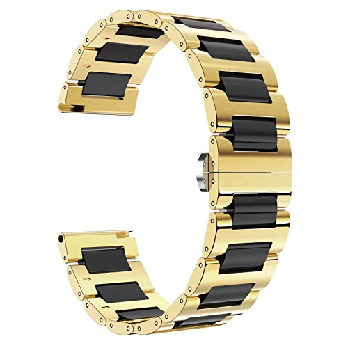 BINLUN Replacement Watch Band Stainless Steel Ceramic Watch Bracelet Polished Strap 12mm/14mm/16mm/18mm/20mm/22mm with Butterfly Buckle 6 Colors (22MM, Gold Steel and Black Ceramic)