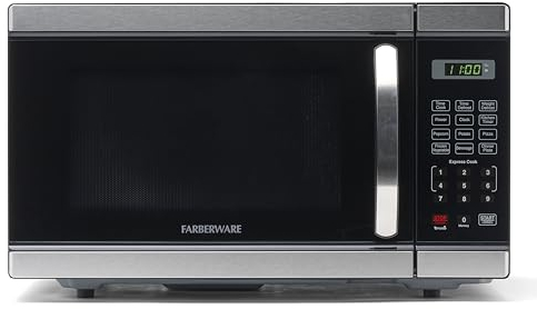 Farberware Countertop Microwave 1000 Watts, 1.1 Cu. Ft. - Microwave Oven With LED Lighting and Child Lock - Perfect for Apartments and Dorms - Easy Clean Stainless Steel