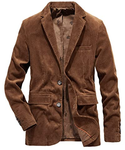 KPPONG Hommes Velours Côtelé Blazer Automne Hiver Slim Fit Casual Manches Longues Classique Bouton Costume Veste Outwear
