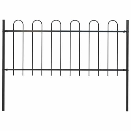 vidaXL Garden Fence with Hoop Top Outdoor Panels Barrier Border Spike Landscape Fence Edges Ornament Steel 1.7m Black