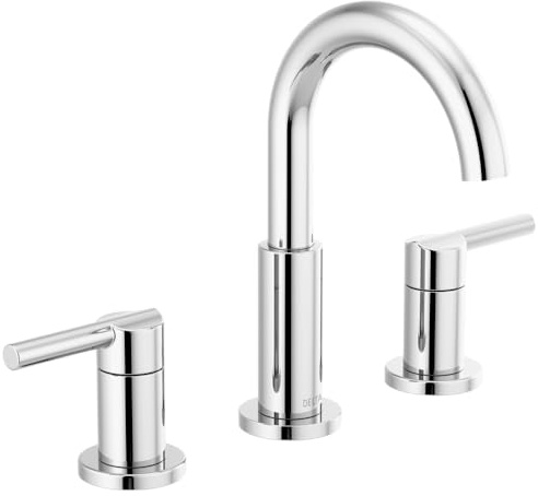 Delta Faucet Nicoli 35749LF weit verbreitete Badezimmer-Armatur Chrom Badarmatur 3 Loch Waschbecken Wasserhahn Ablaufgarnitur Chrom