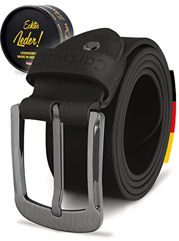 Cartvelli Echt Ledergürtel Herren schwarz 38mm - Made in Germany mit Geschenkbox - Herrengürtel Anzug Jeans Chino breiter Leder Herrengürtel Vollleder Jeansgürtel echtleder-gürtel 95cm B20s-95