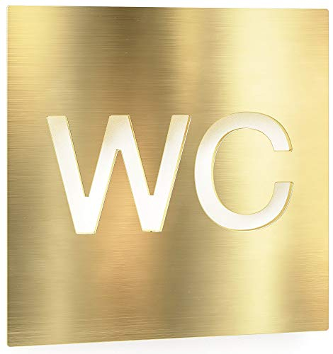 Messing WC-Schild - selbstklebend & matt gebürstet - Design Toiletten-Schild W-01-M