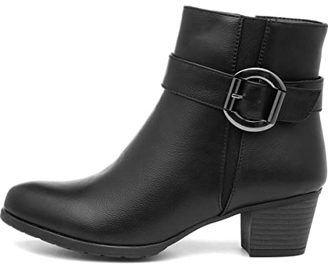 Lilley Womens Black Heeled Zip Up Ankle Boots