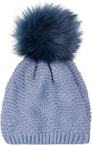styleBREAKER Unisex Einfarbige Strick Bommelmütze fein gestrickt mit Fleece Futter, Winter Fellbommel Mütze 04024175, Farbe:Taubenblau