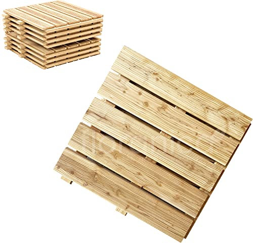 Floranica Piastrelle per terrazza in legno 1m2 4 pezzi 50x50 cm Legno di larice impregnato Naturale Pavimento per sauna terrazza Piastrelle di legno in giardino Superficie fresata Prodotto UE