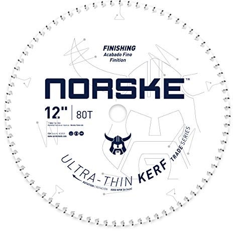 Norske Tools Thin Kerf Ultra Fast Finishing Saw Blade NCSBT029 12 x 80T with 1 Bore for Hardwood, Softwood, Plywood and MDF, White
