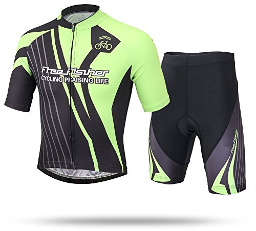 L PATTERN Niños Niñas Maillot Camiseta de Ciclismo Manga Corta/Pantalones Cortos de Bicicleta/Traje de Ciclismo Conjunto de Maillot y Pantalones Cortos Transpirable Secado Rápido, Negro Verde, M