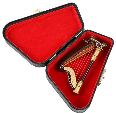 MILISTEN Miniatur Harfe Modell Holz Harfe Instrument Puppenhaus Musikinstrument Mini Harfe mit Aufbewahrungsbox für Harfenliebhaber