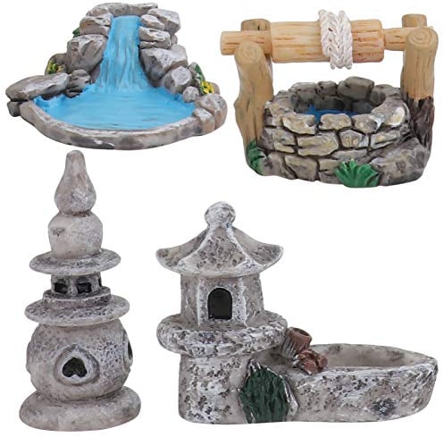 Cabilock 4 piezas de accesorios de jardín de hadas estilo chino estanque en miniatura agua buena piscina torre micro paisaje decoración