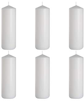 Stumpenkerzen Weiß Säulenkerzen Blockkerzen, Durchmesser 8 cm, Höhe 25 cm, geruchsneutral, extralange Brenndauer 160h, Set 6 Stück (1 Box)