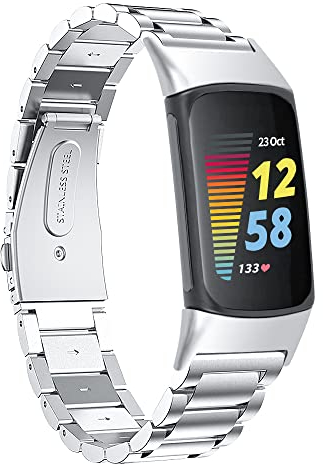 Chofit Ersatzbänder Kompatibel mit Fitbit Charge 5 Gurt, Band Metall Edelstahl Business Bands Armband für Charge 5 Activity Tracker (Silber)