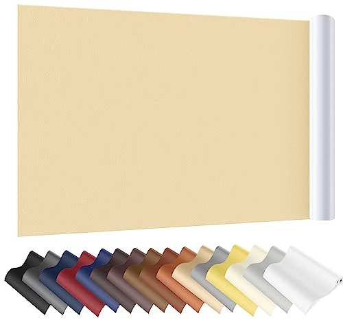 Leder Reparatur Set Buttergelb, 40 x 160cm Kunstleder Selbstklebend, Lederflicken Selbstklebend Leder Patch für Couch, Sofa, Autositze Zubehör,Jacken, Handtaschen