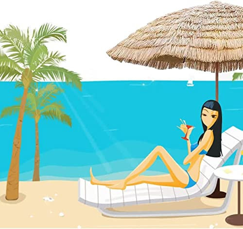 FUNNYBSG Parasol De Paille Hawaïen, Ombrelle De Plage De Patio De Piscine, Parasol en Paille De Raphia Inclinable,Rond Φ180cm/5.9ft, Protection Solaire Et UV