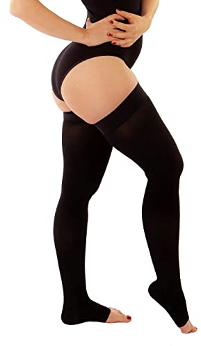 RIEMTEX Kompressionsstrümpfe Klasse 2 CCL2 Stützstrümpfe Damen und Herren Offene Spitze schwarz und beige Classic Serie 7230 (Größe 4, Schwarz)