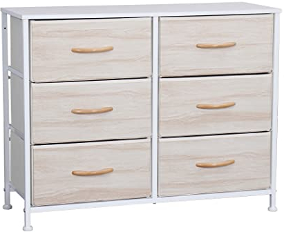 Requena 6-Drawer Chest of Drawers with Wood Top, Large Storage Space, Easy to Install Room Organizer for Bedroom, Living Room, Nursery, Hallway (CD-5826-BEECH-WH)