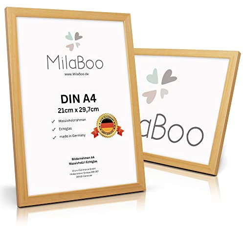 Milaboo® Massivholz Bilderrahmen 21x30 cm A4 mit Echtglas I Made in Germany in drei Farbvarianten (1 Eiche A4)